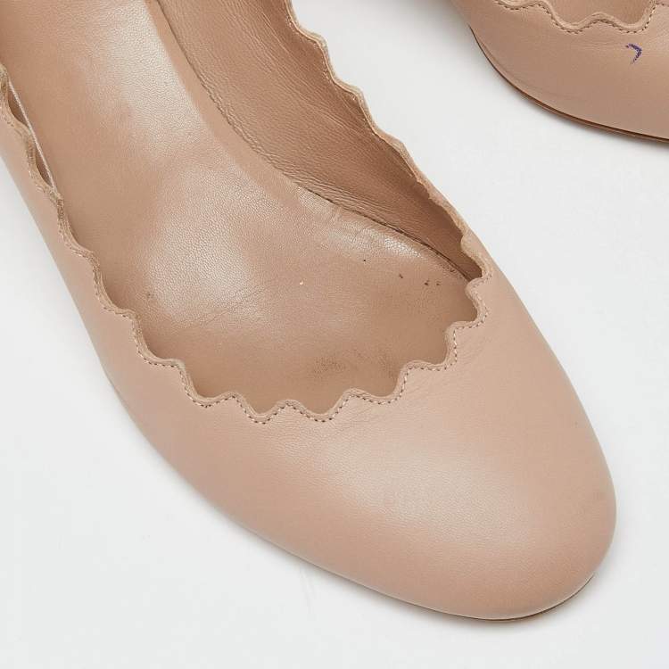 Pre Owned Chloe  Beige Leather Laurena Scalloped Pumps Size 39