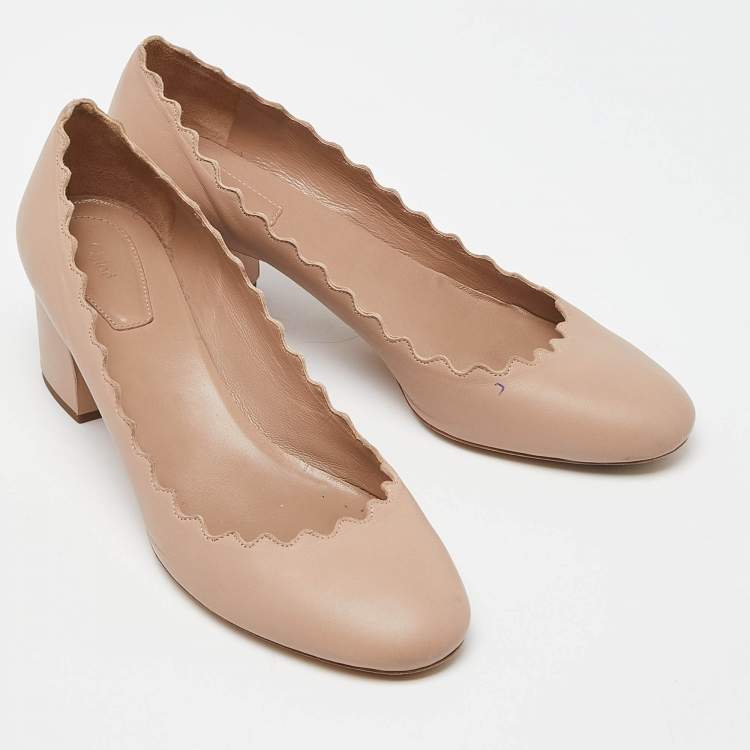 Pre Owned Chloe  Beige Leather Laurena Scalloped Pumps Size 39