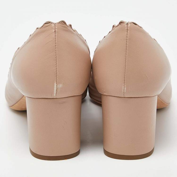 Pre Owned Chloe  Beige Leather Laurena Scalloped Pumps Size 39