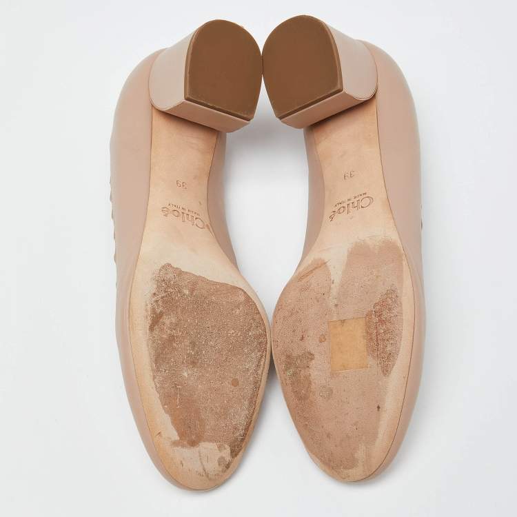 Pre Owned Chloe  Beige Leather Laurena Scalloped Pumps Size 39