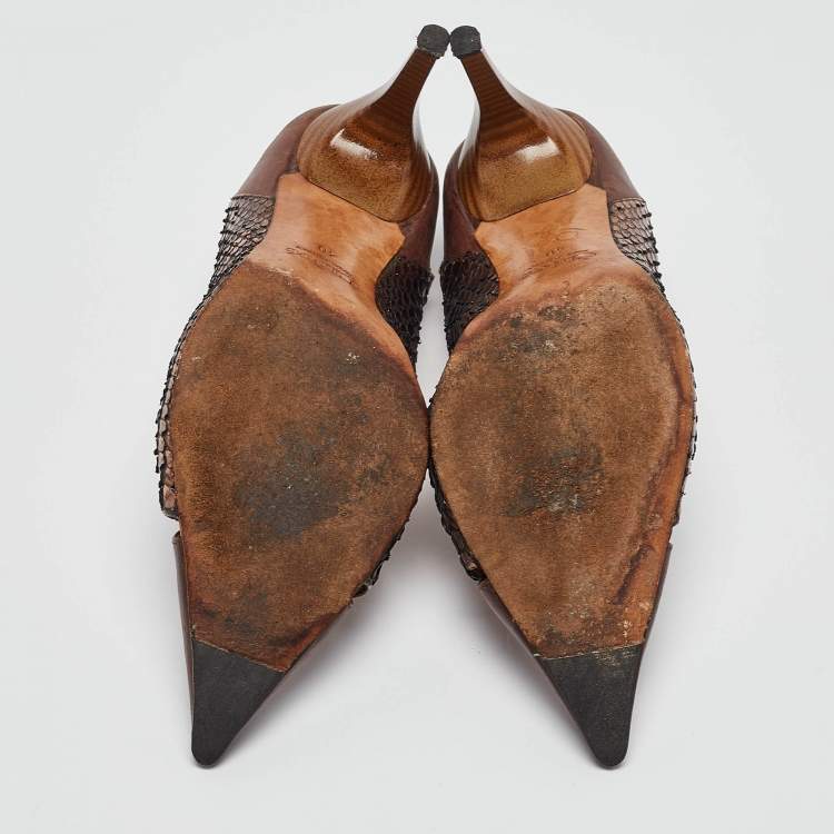 Pre Owned Chloe Metallic Python Leather Pointed Toe Pumps Size 40