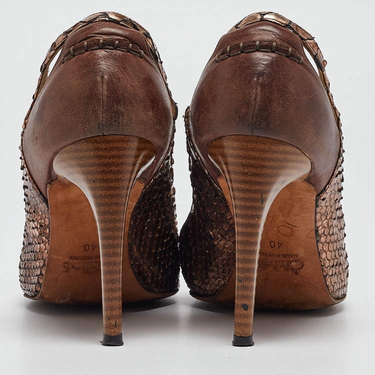Pre Owned Chloe Metallic Python Leather Pointed Toe Pumps Size 40