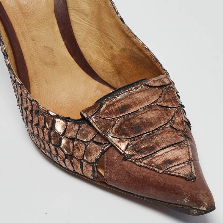 Pre Owned Chloe Metallic Python Leather Pointed Toe Pumps Size 40