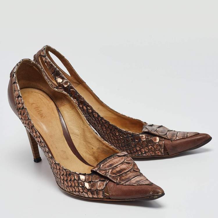 Pre Owned Chloe Metallic Python Leather Pointed Toe Pumps Size 40
