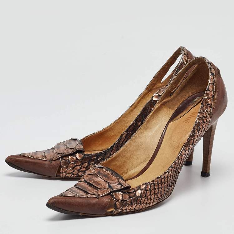 Pre Owned Chloe Metallic Python Leather Pointed Toe Pumps Size 40