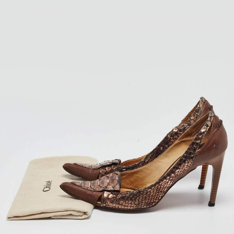 Pre Owned Chloe Metallic Python Leather Pointed Toe Pumps Size 40