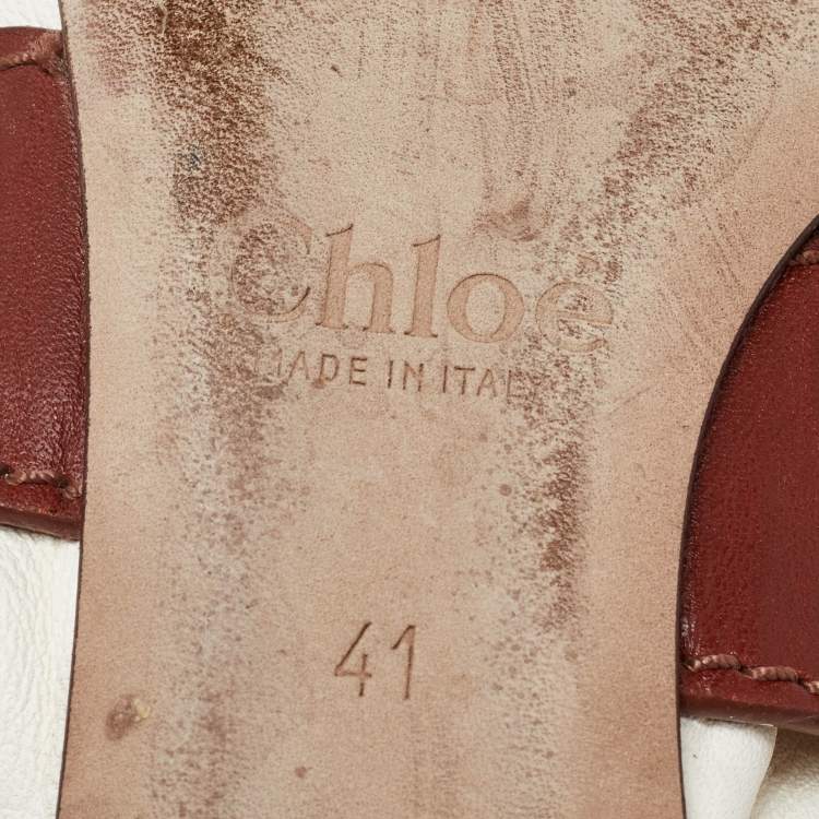 Pre Owned Chloe White/Brown Leather Fringe Ballet Flats Size 41