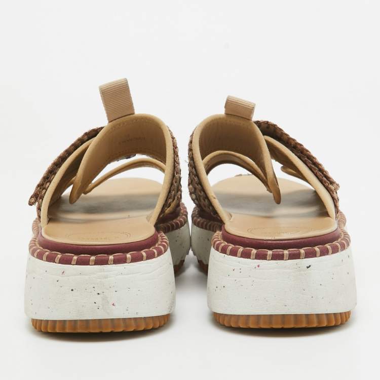 Pre Owned Chloe Beige Suede Lilli Platform Slide Sandals Size 38