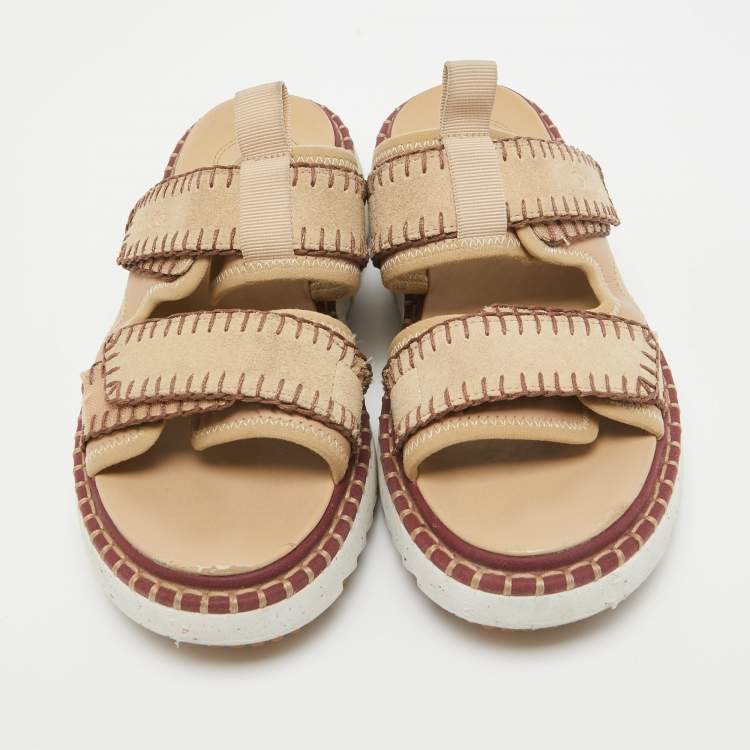 Pre Owned Chloe Beige Suede Lilli Platform Slide Sandals Size 38