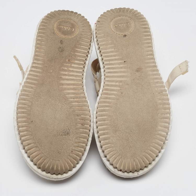Pre Owned Chloe White Fabric Lilli Platform Sandals Size 38