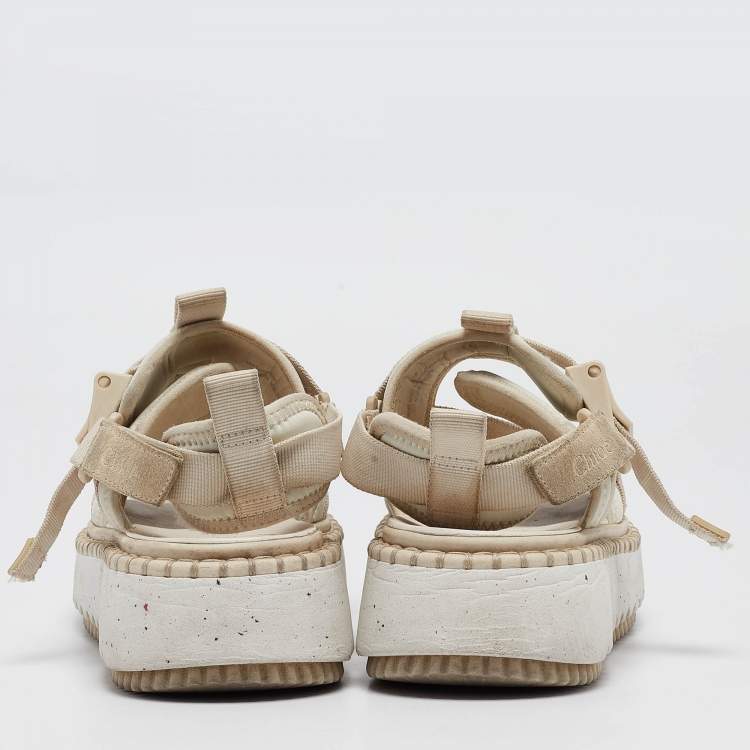 Pre Owned Chloe White Fabric Lilli Platform Sandals Size 38