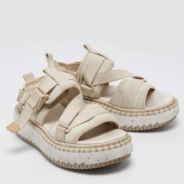 Pre Owned Chloe White Fabric Lilli Platform Sandals Size 38