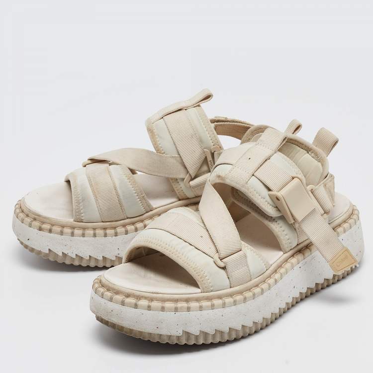 Pre Owned Chloe White Fabric Lilli Platform Sandals Size 38