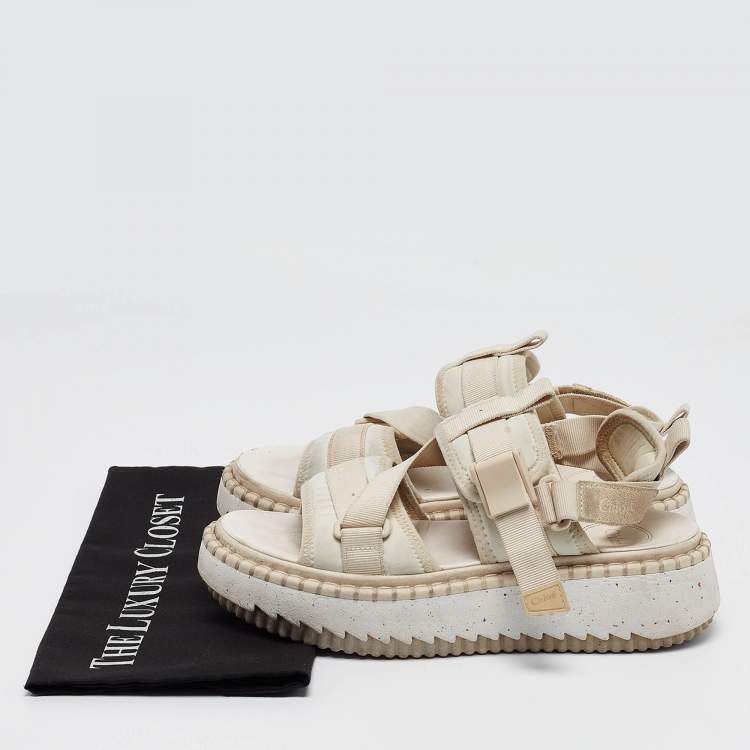 Pre Owned Chloe White Fabric Lilli Platform Sandals Size 38