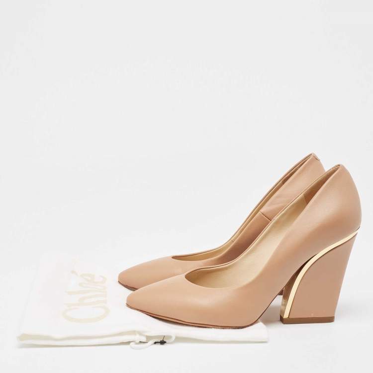 Pre Owned Chloe Light Brown Leather Beckie Pumps Size 37.5
