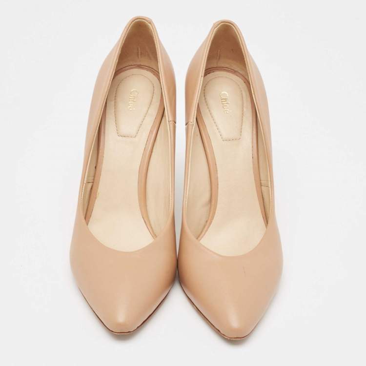 Pre Owned Chloe Light Brown Leather Beckie Pumps Size 37.5