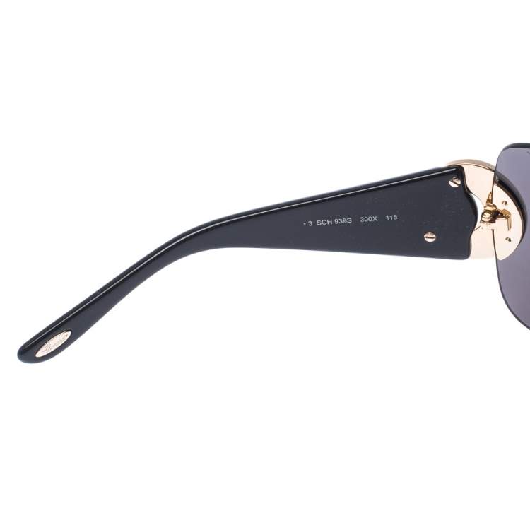 Pre Owned Chopard Black SCH939S Embellished Shield Sunglasses