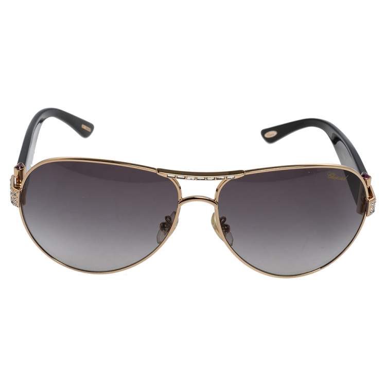 Pre Owned Chopard Gold Tone/Black Acetate SCH 866S Crystal Embellished Gradient Aviator Sunglasses