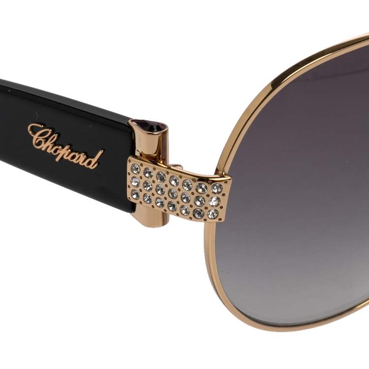 Pre Owned Chopard Gold Tone/Black Acetate SCH 866S Crystal Embellished Gradient Aviator Sunglasses