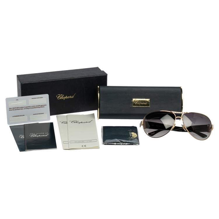 Pre Owned Chopard Gold Tone/Black Acetate SCH 866S Crystal Embellished Gradient Aviator Sunglasses