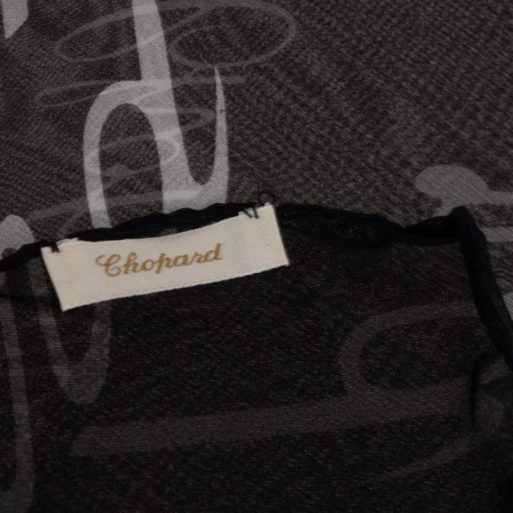 Pre Owned Chopard Black Logo Printed Silk  Scarf