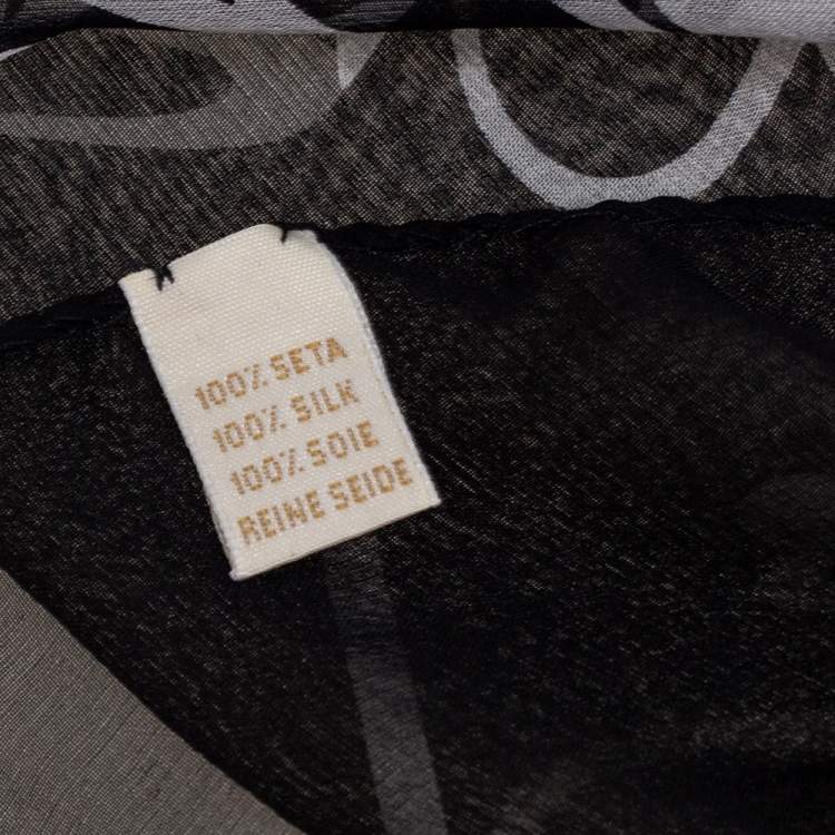 Pre Owned Chopard Black Logo Printed Silk  Scarf