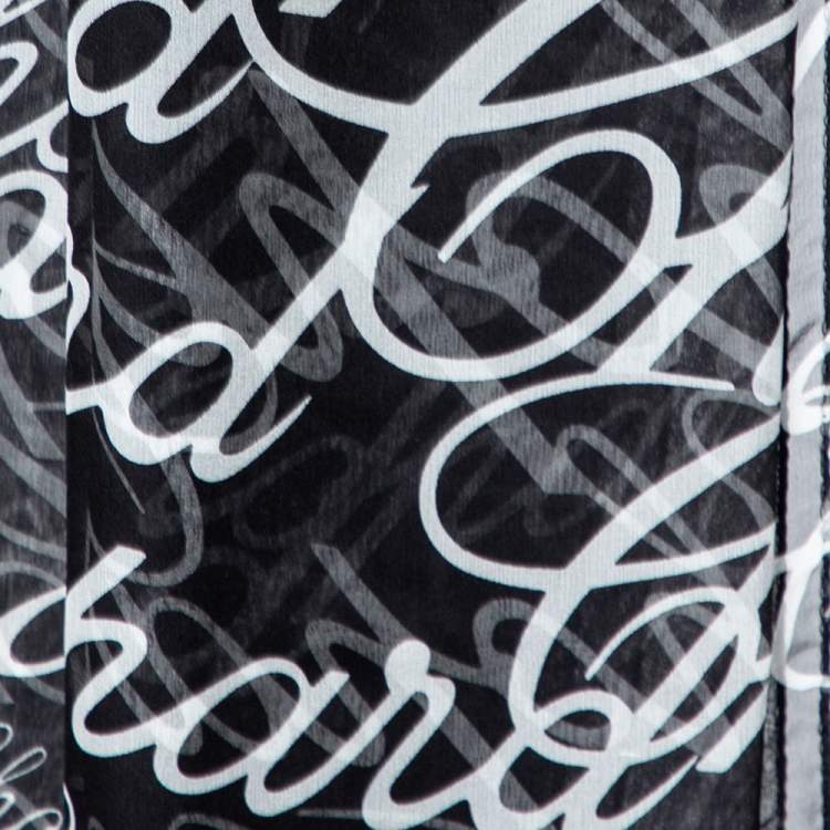 Pre Owned Chopard Black Logo Printed Silk  Scarf