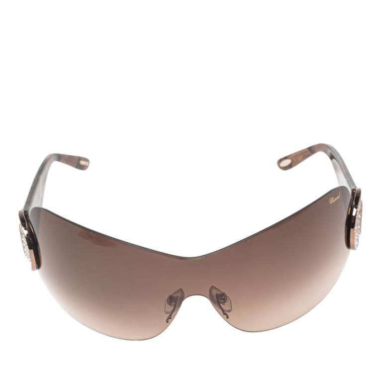 Pre Owned Chopard Brown SCH 939 S Crystal Embellished Gradient Shield Sunglasses