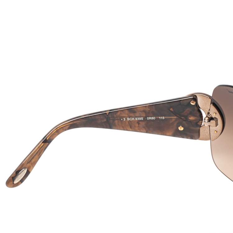 Pre Owned Chopard Brown SCH 939 S Crystal Embellished Gradient Shield Sunglasses