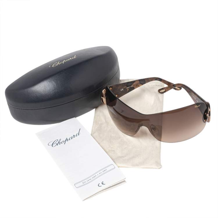 Pre Owned Chopard Brown SCH 939 S Crystal Embellished Gradient Shield Sunglasses