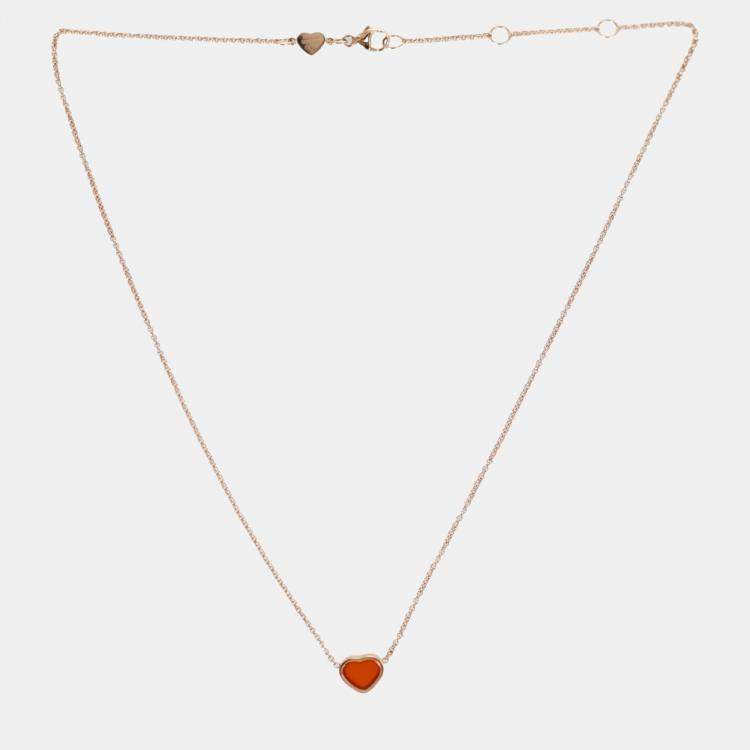 Pre Owned Chopard Red 18kt Rose Gold My Happy Heart Carnelian Necklace 