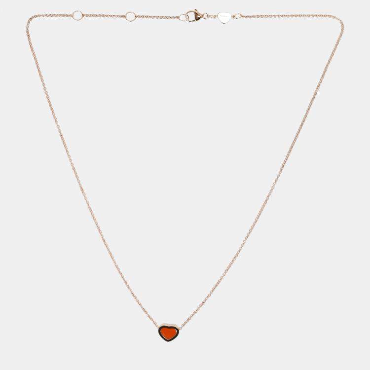 Pre Owned Chopard Red 18kt Rose Gold My Happy Heart Carnelian Necklace 