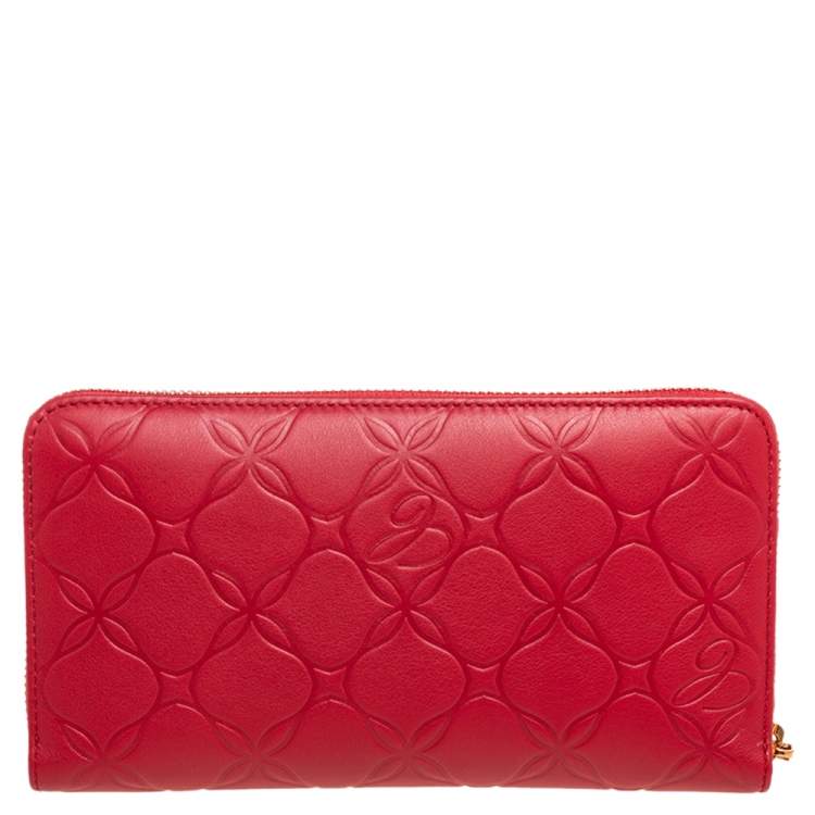Pre Owned Chopard Red Embossed Leather Zip Around Continental Wallet