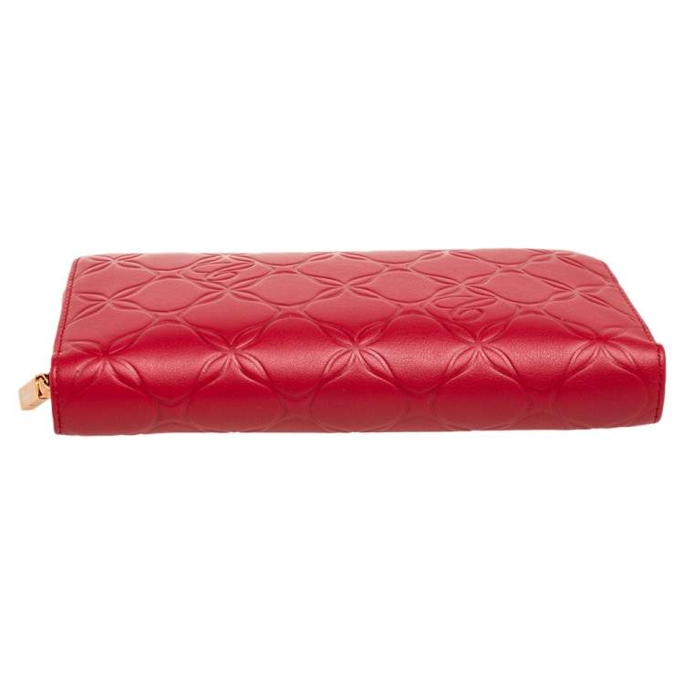 Pre Owned Chopard Red Embossed Leather Zip Around Continental Wallet
