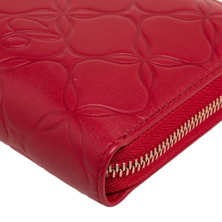 Pre Owned Chopard Red Embossed Leather Zip Around Continental Wallet