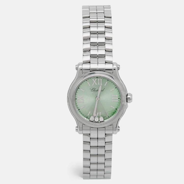 Pre Owned Chopard Green Stainless Steel Diamond Happy Sport 278590-3013 Women's Wristwatch 30 mm