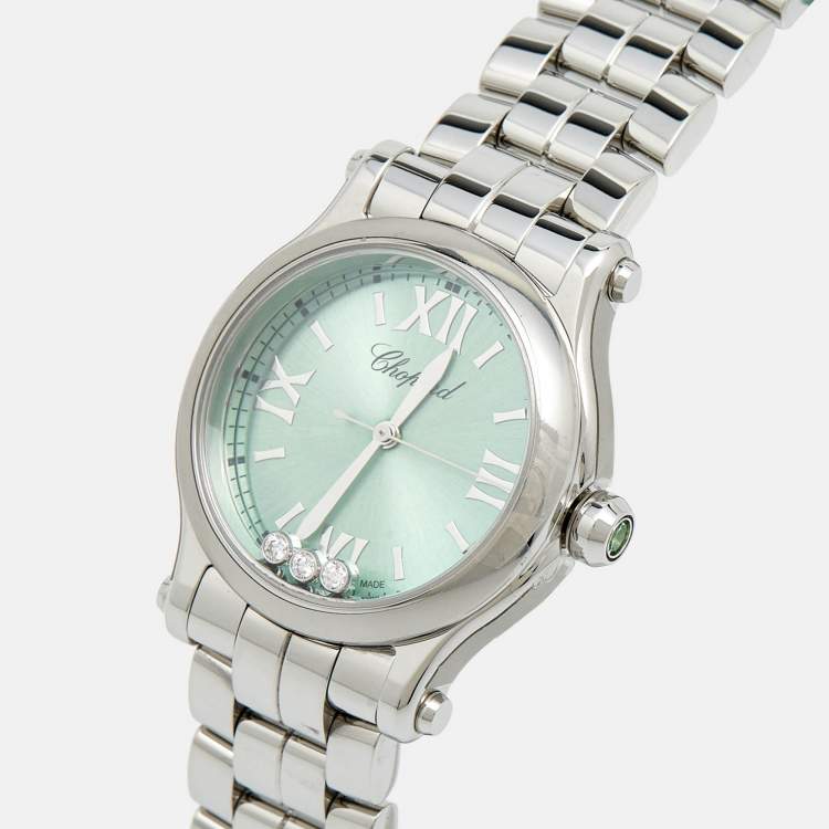Pre Owned Chopard Green Stainless Steel Diamond Happy Sport 278590-3013 Women's Wristwatch 30 mm