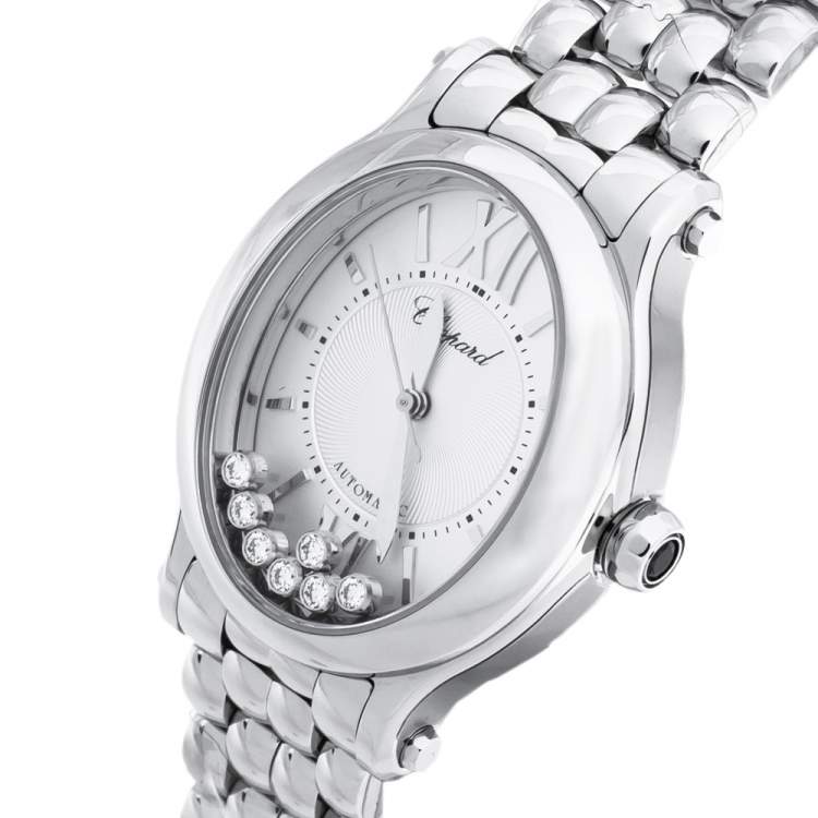 Pre Owned Chopard Silver Stainless Steel Diamond Happy Sport 8602 Women's Wristwatch 30 mm