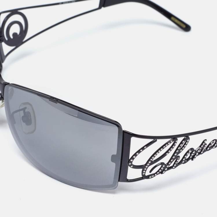Pre Owned Chopard Black Tone/Grey SCH532S Crystal Logo Rectangle Sunglasses