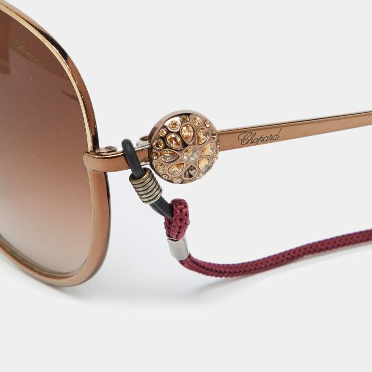 Pre Owned Chopard Gold Tone/Brown Gradient SCHB23S Aviator Sunglasses