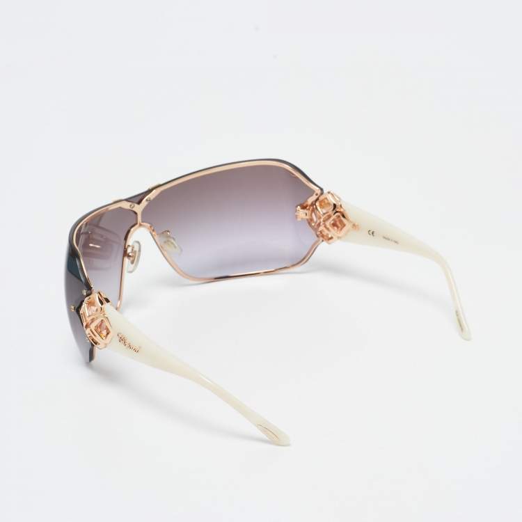 Pre Owned Chopard White/Brown Gradient SCH999S Crystals Shield Sunglasses