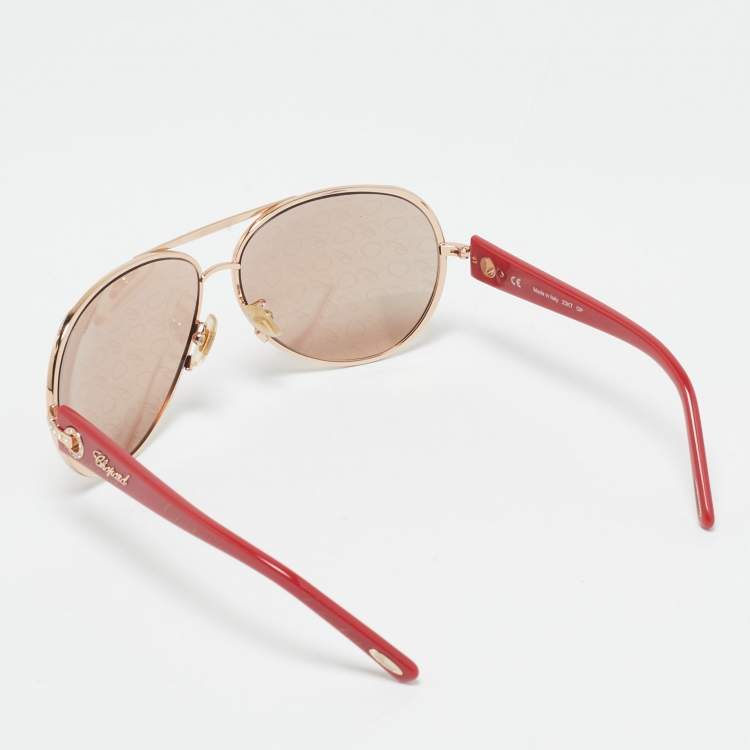 Pre Owned Chopard Red/Brown SCH 9400 Crystals Aviators Sunglasses