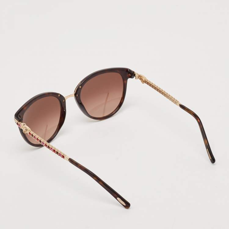 Pre Owned Chopard Tortoise Brown Gradient SCH213S Crystals Cat Eye Sunglasses