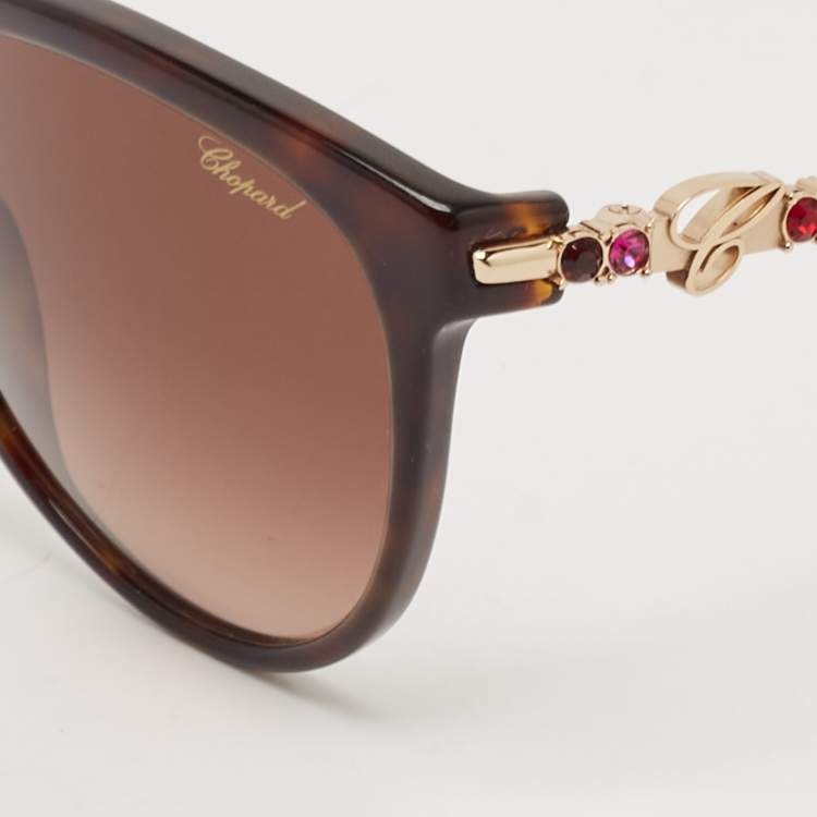 Pre Owned Chopard Tortoise Brown Gradient SCH213S Crystals Cat Eye Sunglasses