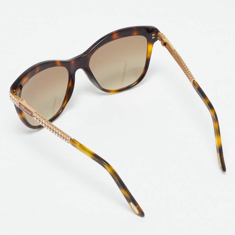 Pre Owned Chopard Tortoise Brown Gradient SCH189S Crystals Cat Eye Sunglasses