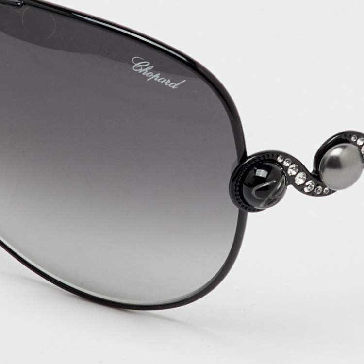 Pre Owned Chopard Black Tone/Grey Gradient Embellished Swirl SCH803S Aviator Sunglasses