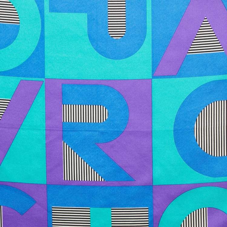 Pre Owned Chopard Blue/Multicolor Logo Print Silk Scarf 