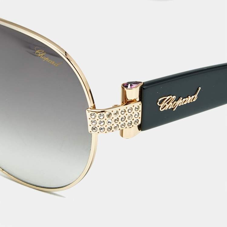 مملوكة مسبقًا Chopard Black Gradient SCH 866S Crystal Aviator Sunglasses