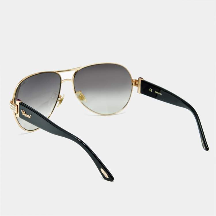 مملوكة مسبقًا Chopard Black Gradient SCH 866S Crystal Aviator Sunglasses