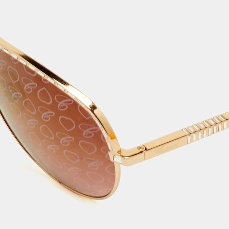 Pre Owned Chopard Gold Tone/Pink Gradient Crystal SCH8070 Special Edition Aviator Sunglasses